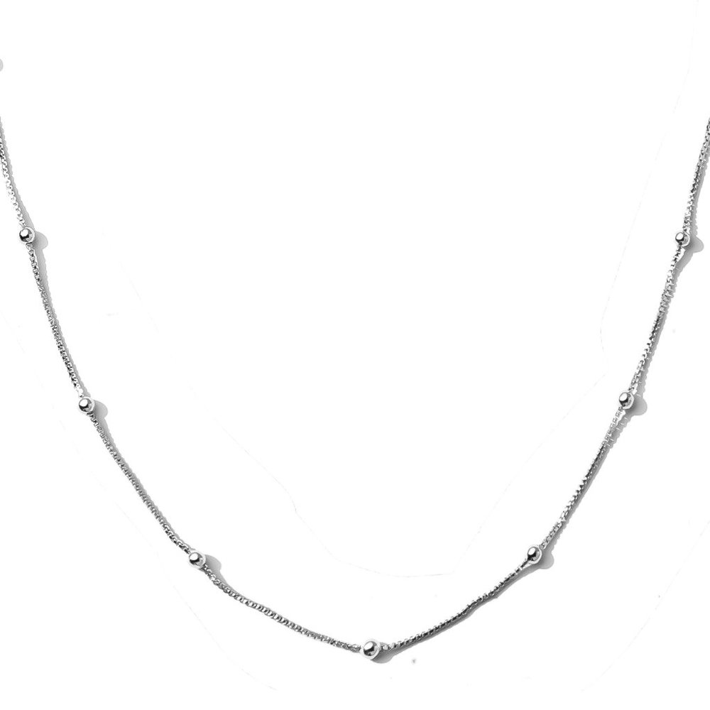 18K White Gold Plated Bead Chain - 18" - Picture 2 of 2
